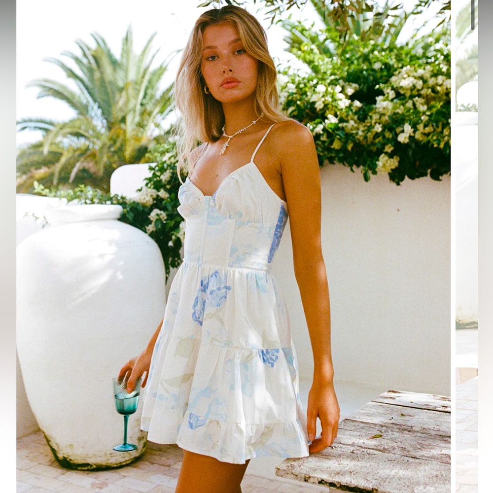 Sabo Skirt Floral Blue and White Sundress (Keyana Dress - Peony, Size Small)